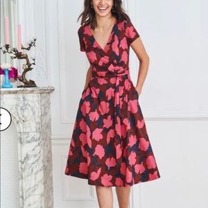 Boden Olive wrap dress in maroon and pink